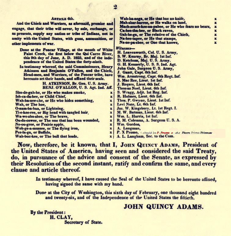 1825 US treaty with the Ponca tribe
